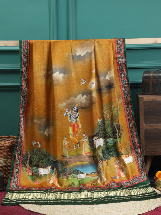 GREEN & YELLOW PICHWAI PRINT RADHA KRISHNA DUPATTA
