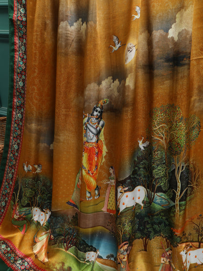 GREEN & YELLOW PICHWAI PRINT RADHA KRISHNA DUPATTA