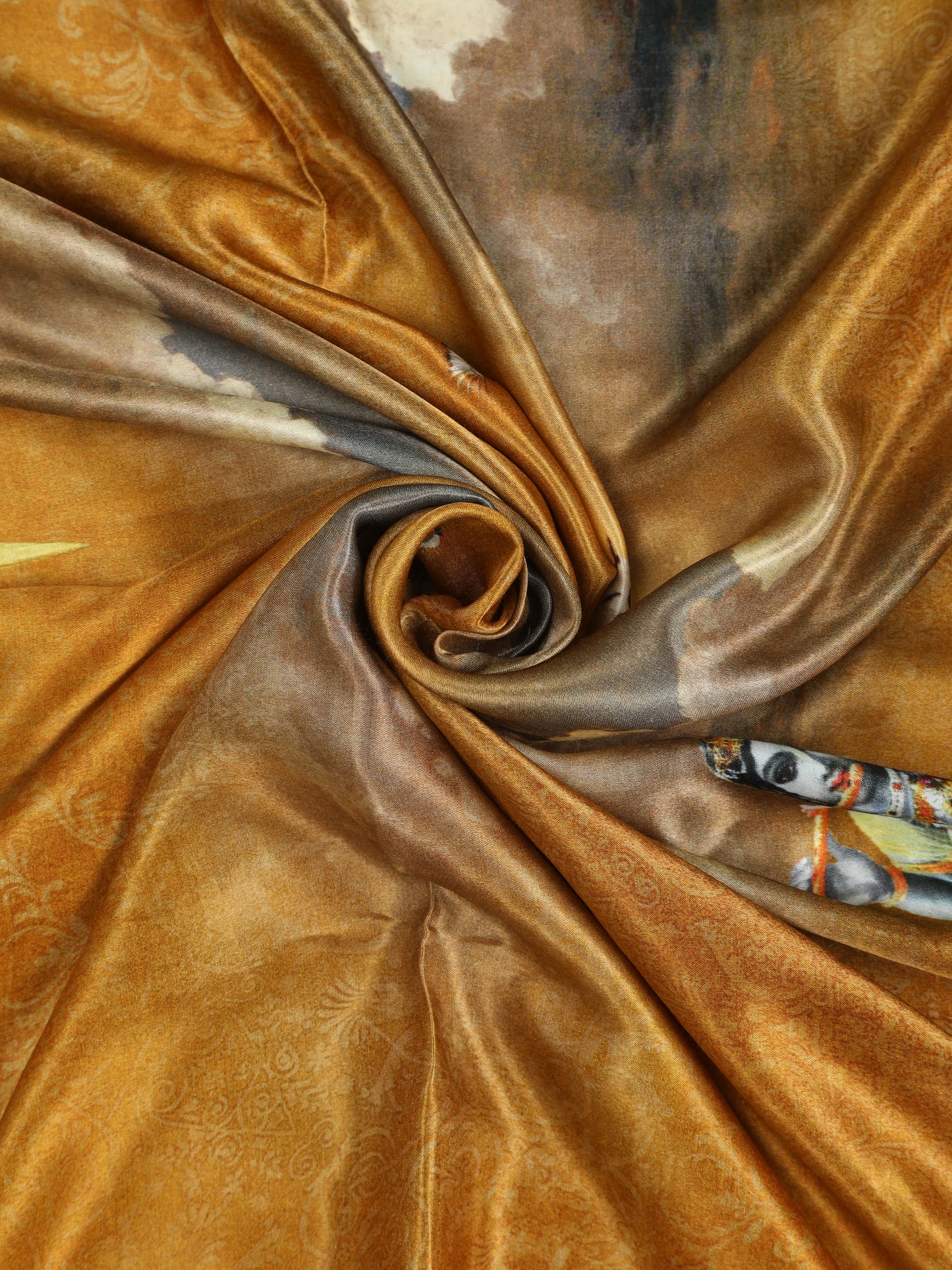 green & yellow pichwai print radha krishna dupatta