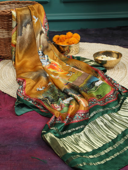 GREEN & YELLOW PICHWAI PRINT RADHA KRISHNA DUPATTA