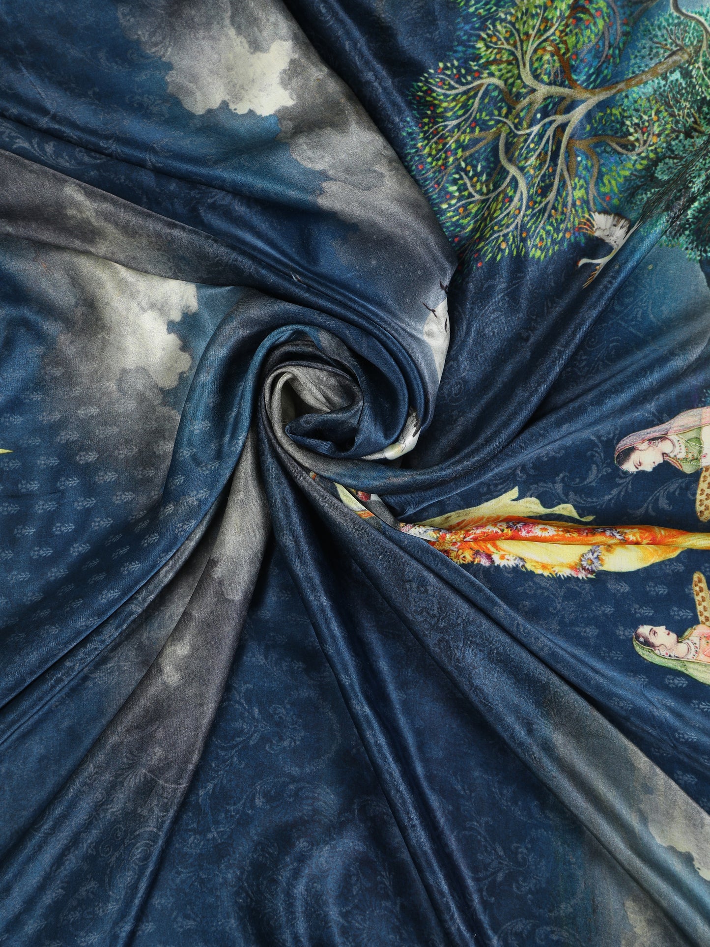 red & blue pichwai print radha krishna dupatta