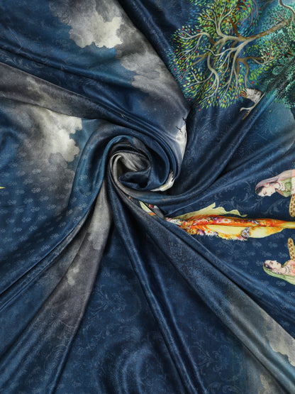 RED & BLUE PICHWAI PRINT RADHA KRISHNA DUPATTA