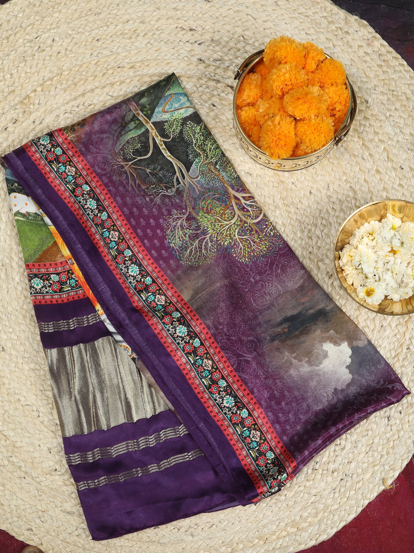 purple pichwai krishna print dupatta