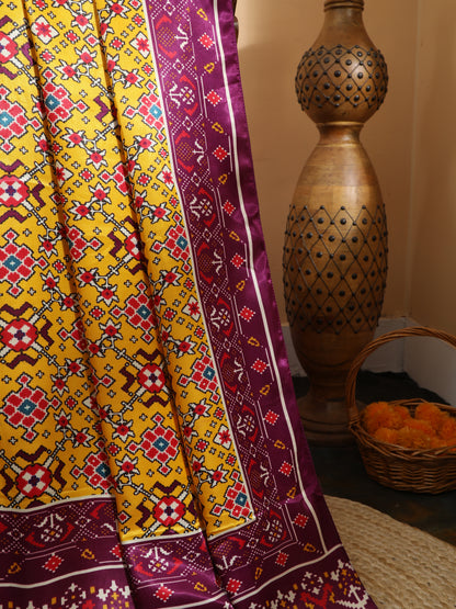 PURPLE & YELLOW IKKAT PATOLA PRINT DUPATTA