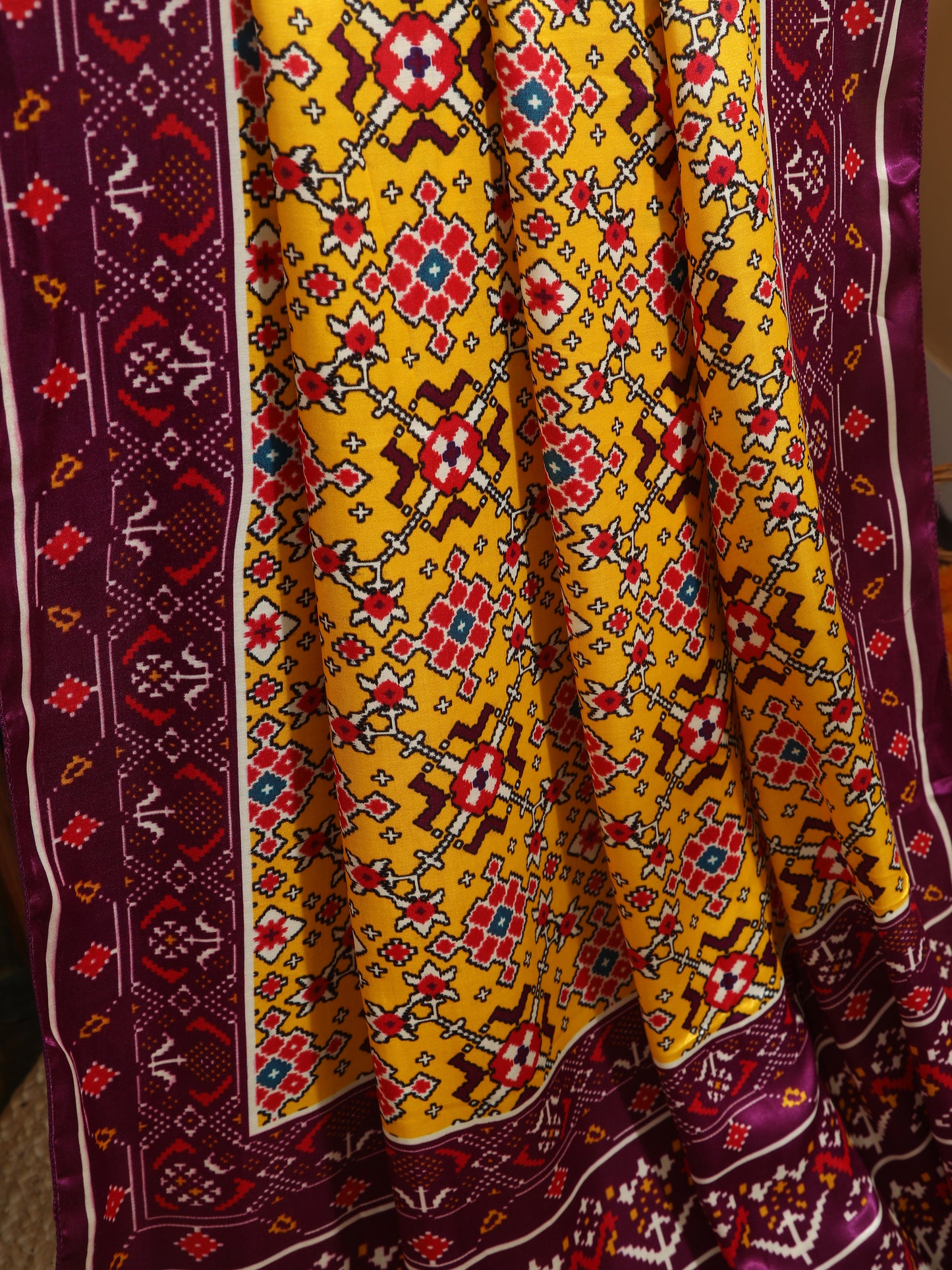 purple & yellow ikkat patola print dupatta