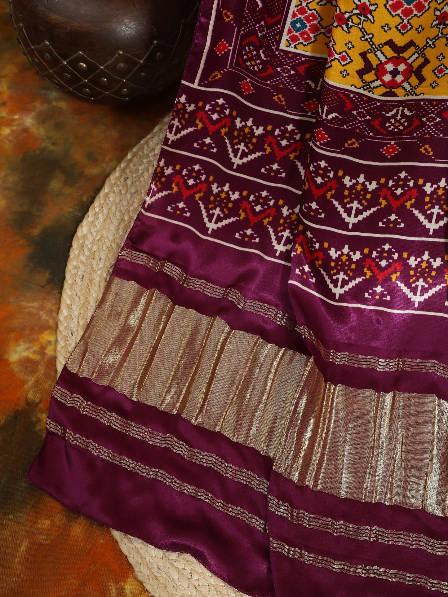 purple & yellow ikkat patola print dupatta
