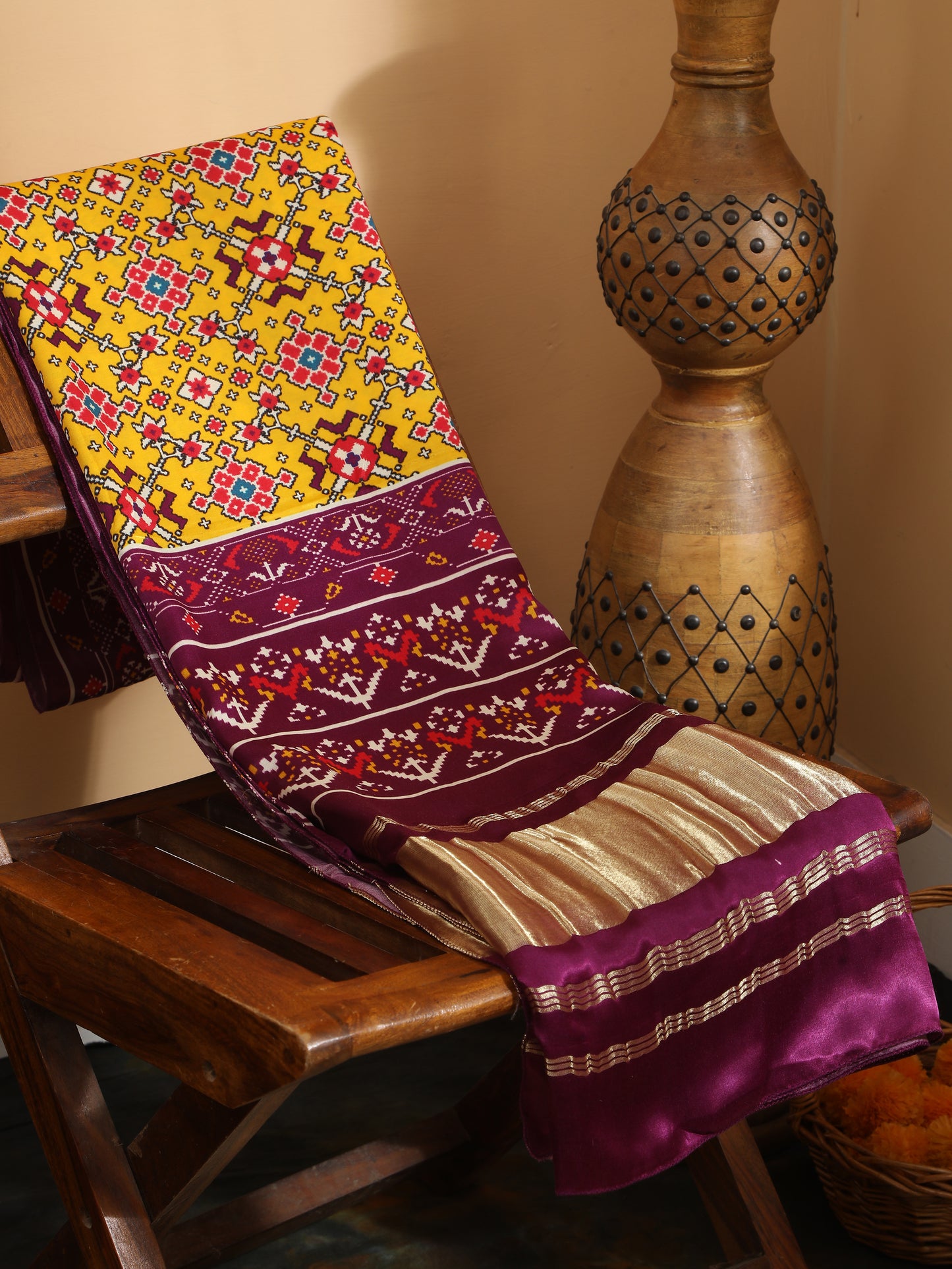 purple & yellow ikkat patola print dupatta