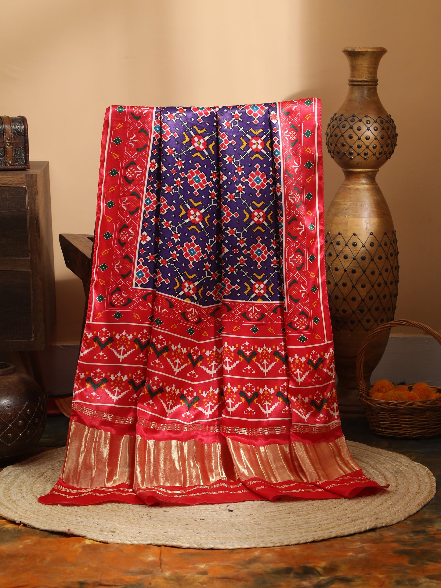red & purple patola ikkat print dupatta in modal silk