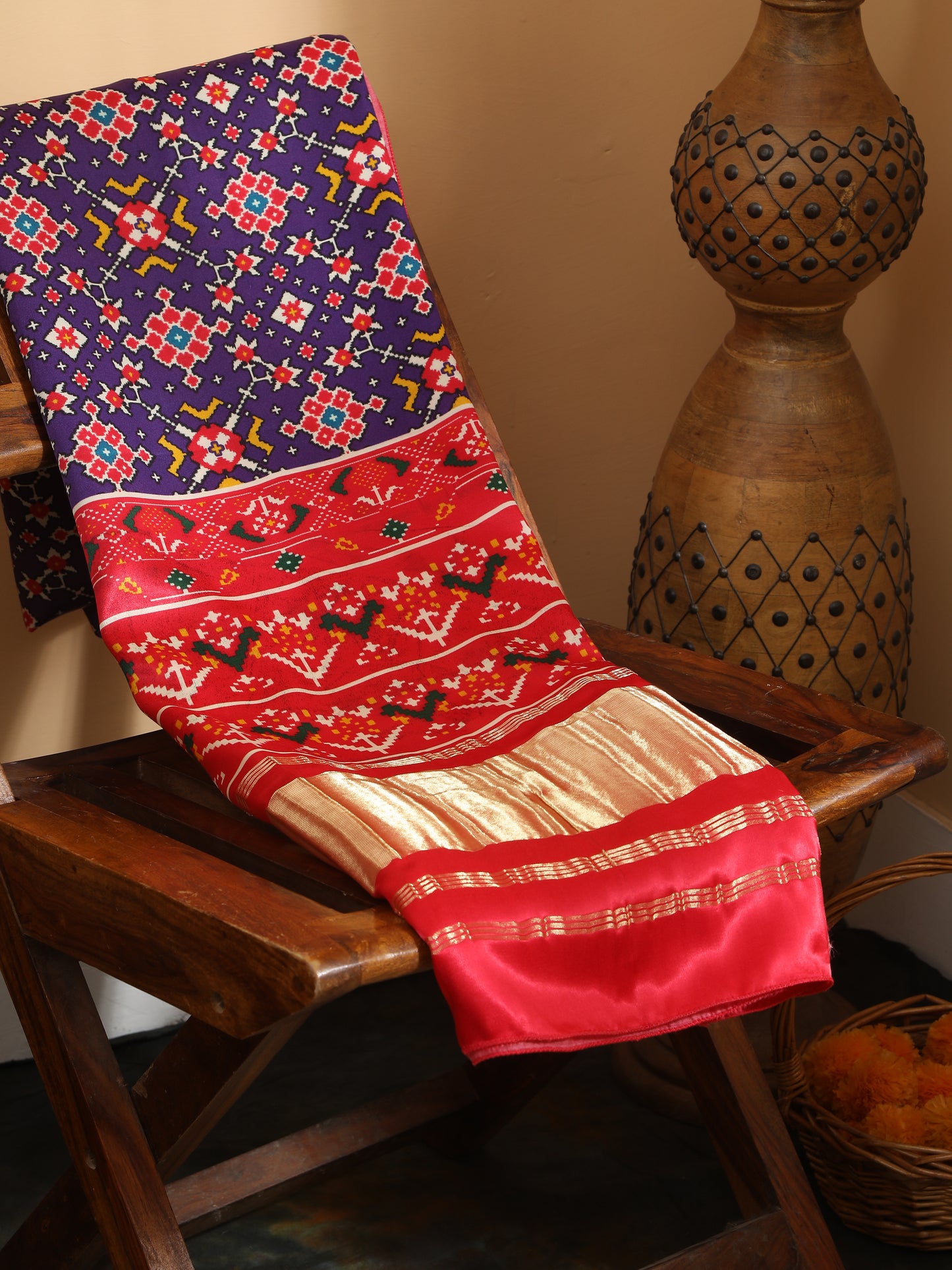 red & purple patola ikkat print dupatta in modal silk