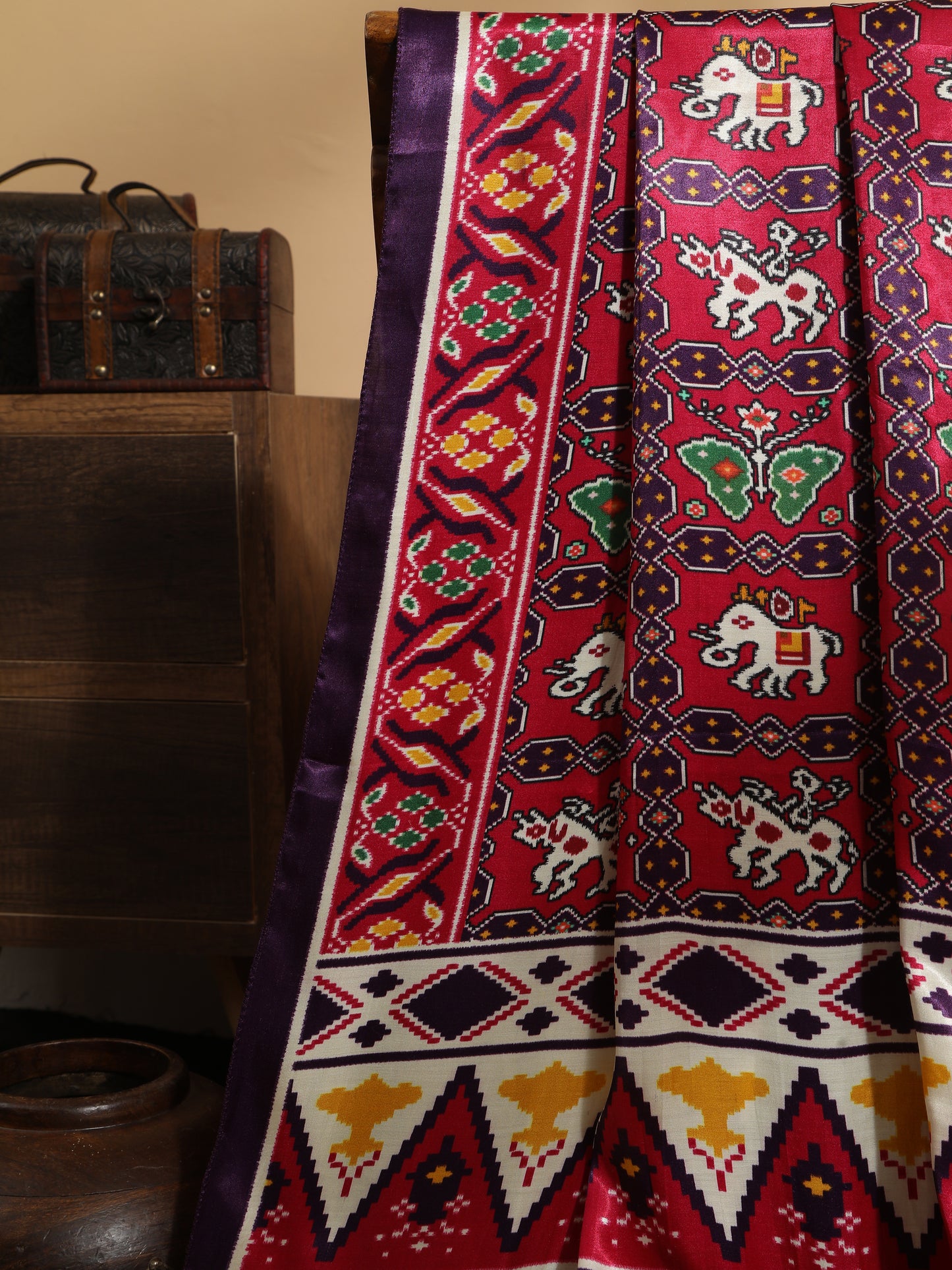 purple& rani ikkat patola print dupatta