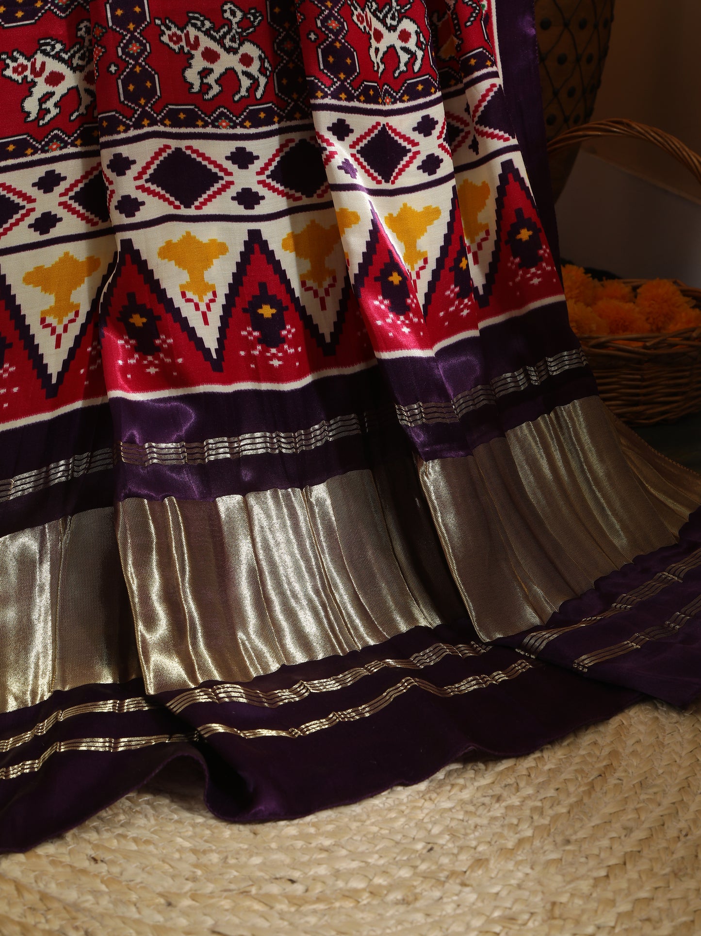 purple& rani ikkat patola print dupatta