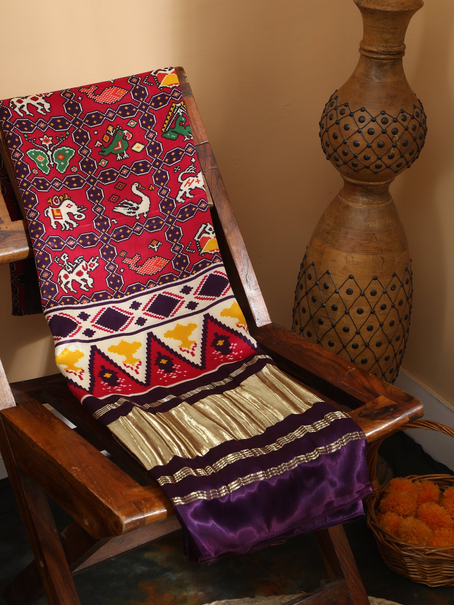 purple& rani ikkat patola print dupatta