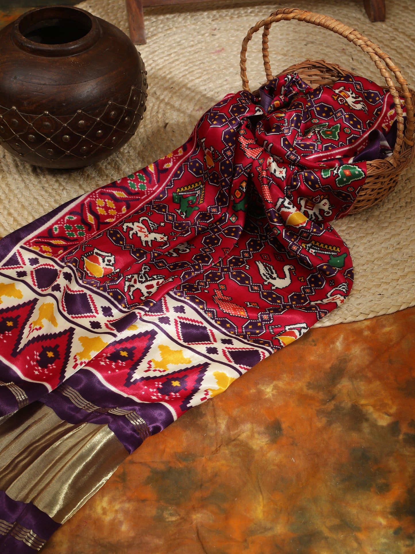 purple& rani ikkat patola print dupatta