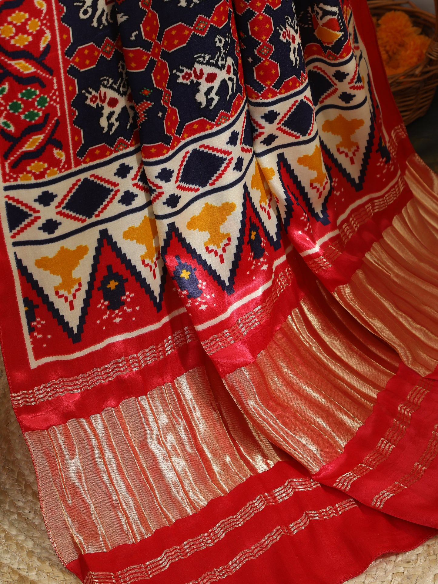 red & blue ikkat patola print dupatta