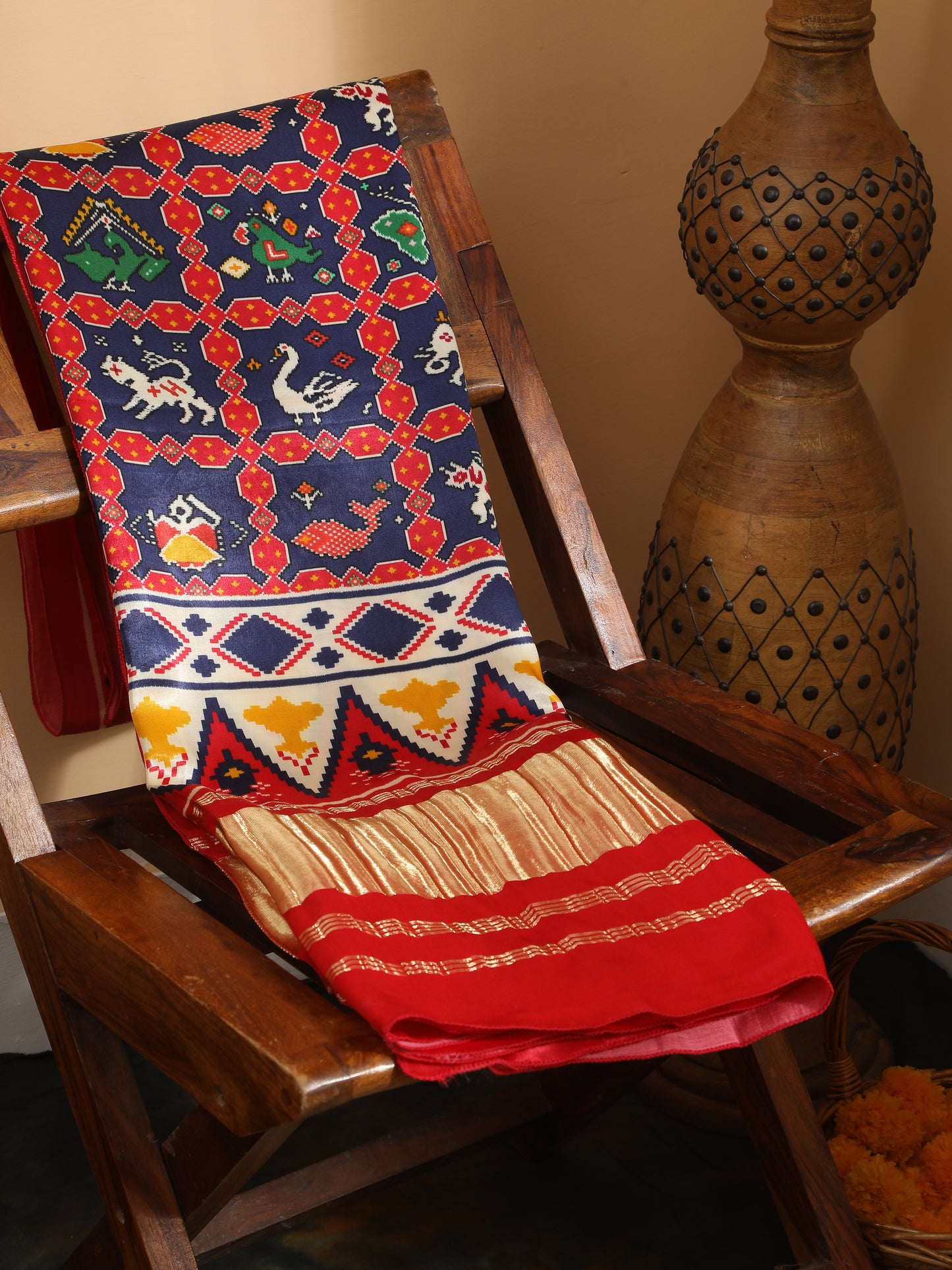 red & blue ikkat patola print dupatta