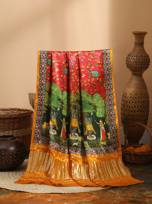 YELLOW & RED Pichwai With Kalamkari Dupatta