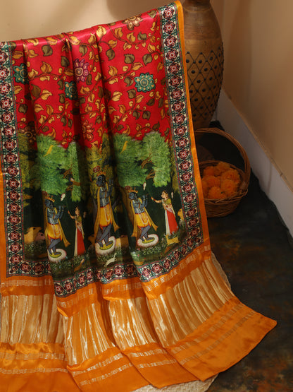 YELLOW & RED Pichwai With Kalamkari Dupatta