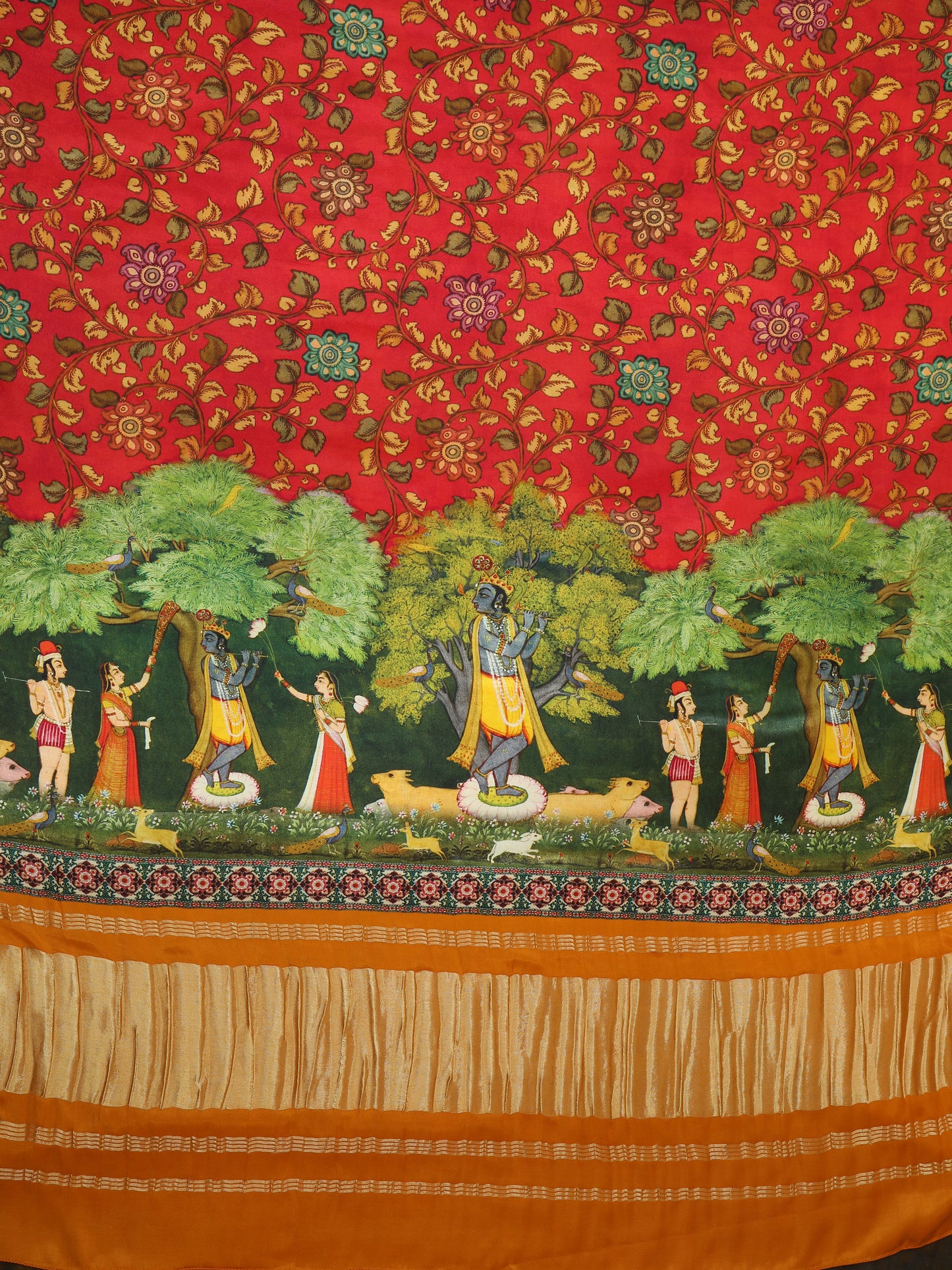 yellow & red pichwai with kalamkari dupatta