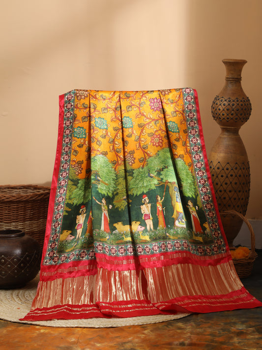 RED&YELLOW Pichwai With Kalamkari Dupatta