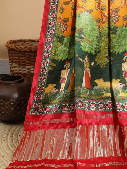 RED&YELLOW Pichwai With Kalamkari Dupatta