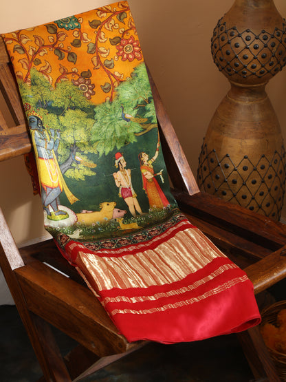 RED&YELLOW Pichwai With Kalamkari Dupatta