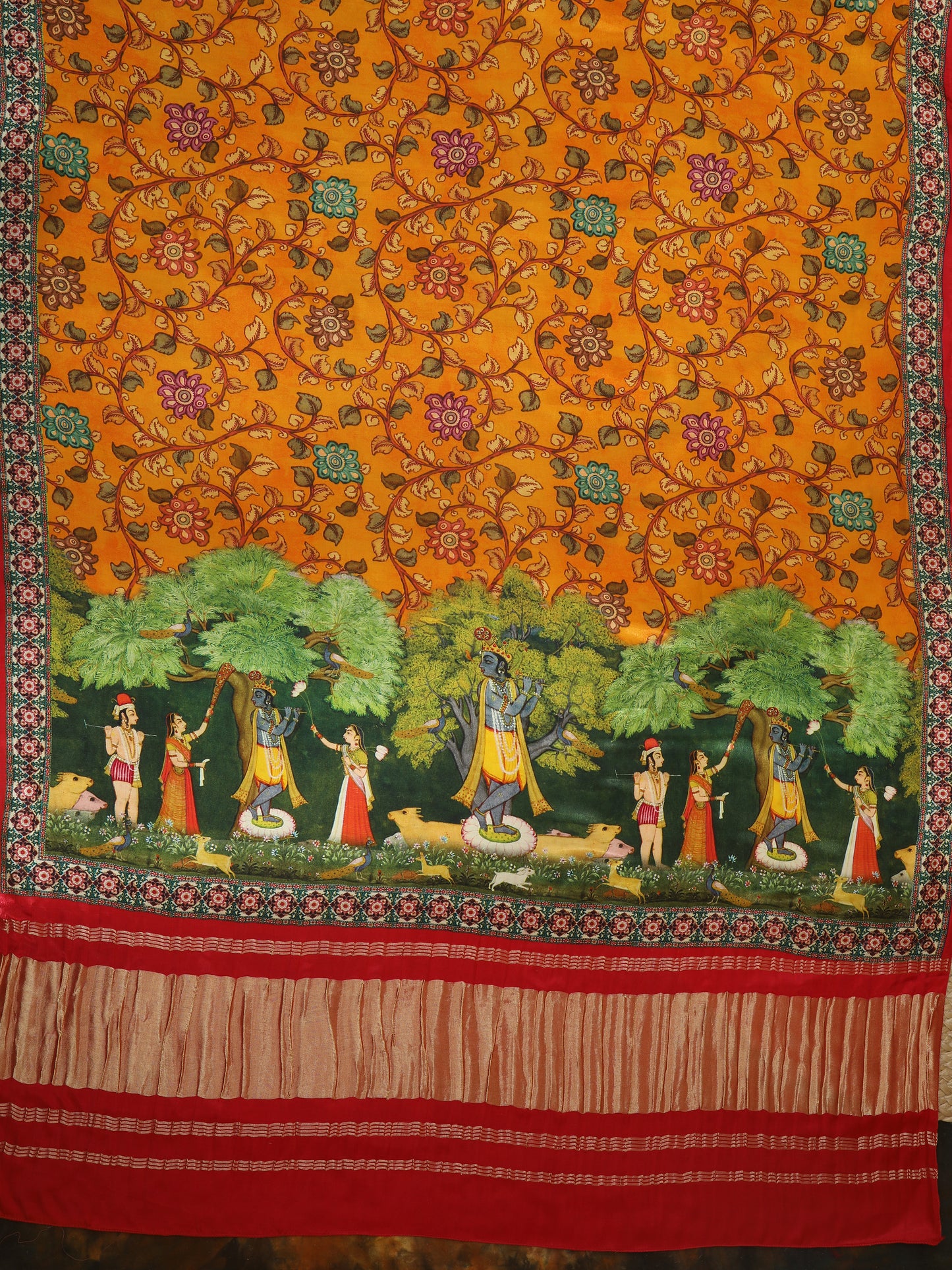 red&yellow pichwai with kalamkari dupatta