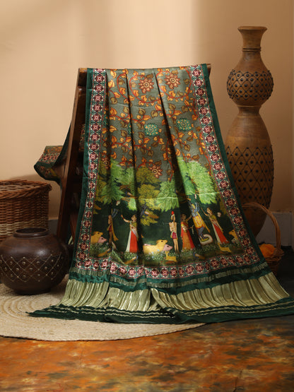 Green Pichwai With Kalamkari Dupatta