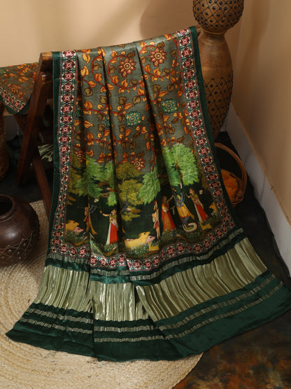Green Pichwai With Kalamkari Dupatta