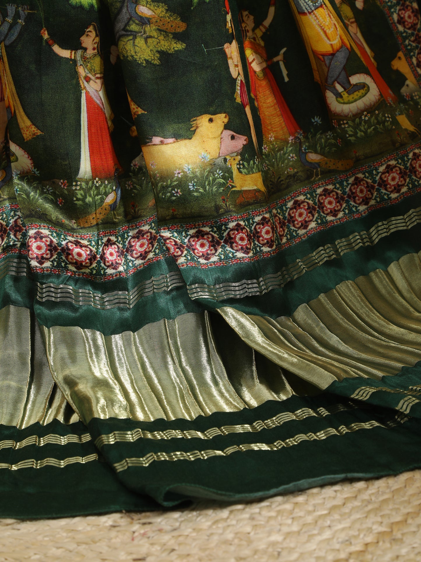 green pichwai with kalamkari dupatta