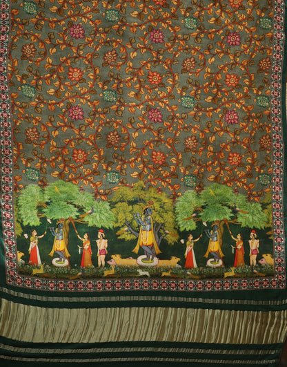 Green Pichwai With Kalamkari Dupatta