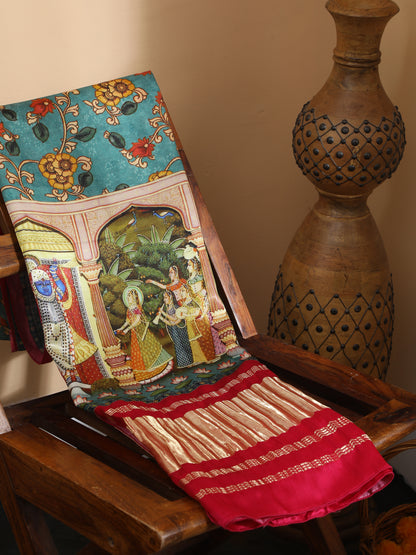 Rani & light blue Pichwai With Kalamkari Dupatta