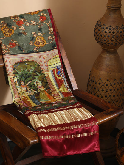 Maroon & Grey Pichwai With Kalamkari Dupatta