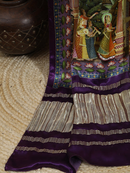 Purple Pichwai With Kalamkari Dupatta