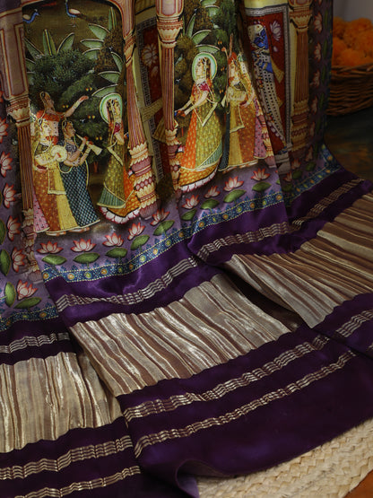 Purple Pichwai With Kalamkari Dupatta