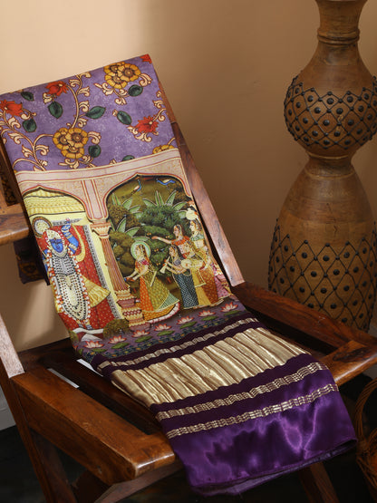 Purple Pichwai With Kalamkari Dupatta