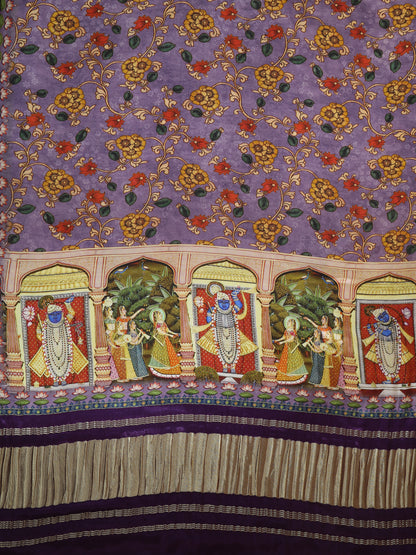 Purple Pichwai With Kalamkari Dupatta