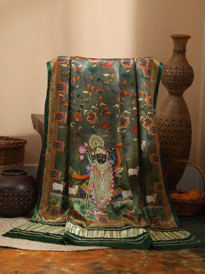 Green Pichwai With Kalamkari Dupatta