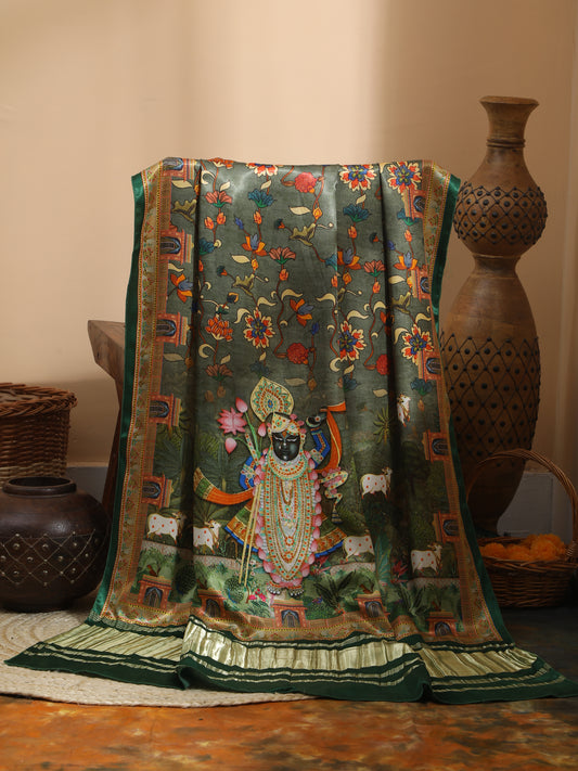 Green Pichwai With Kalamkari Dupatta
