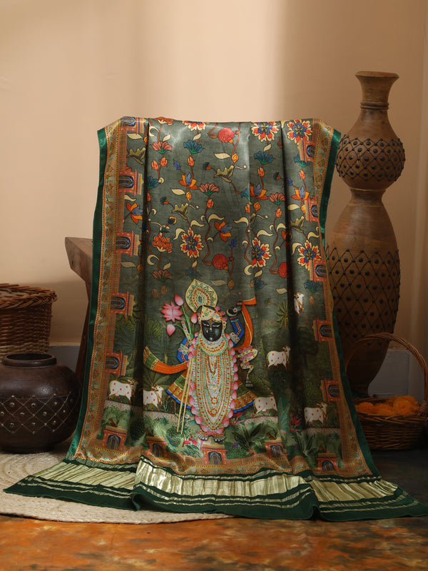 Green Pichwai With Kalamkari Dupatta