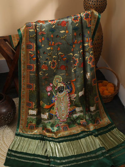 Green Pichwai With Kalamkari Dupatta