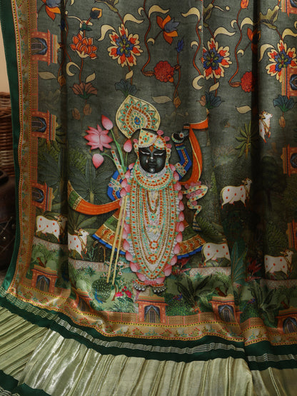 Green Pichwai With Kalamkari Dupatta