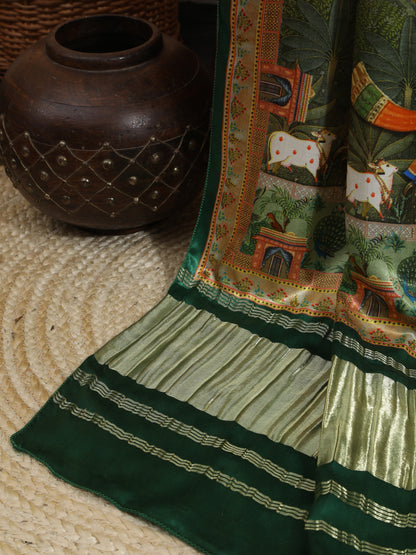 Green Pichwai With Kalamkari Dupatta