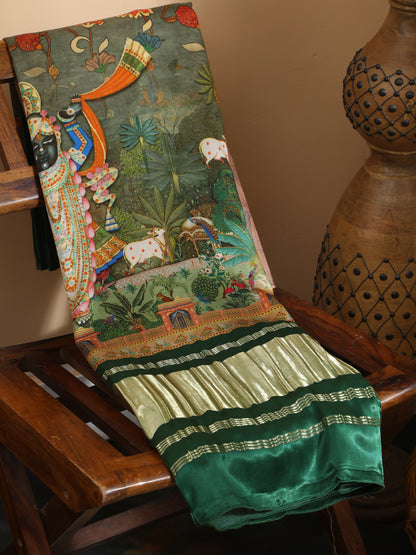 Green Pichwai With Kalamkari Dupatta