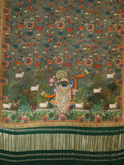 Green Pichwai With Kalamkari Dupatta