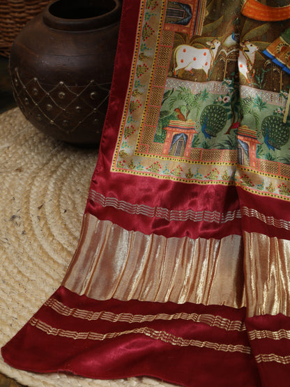 Maroon Pichwai With Kalamkari Dupatta