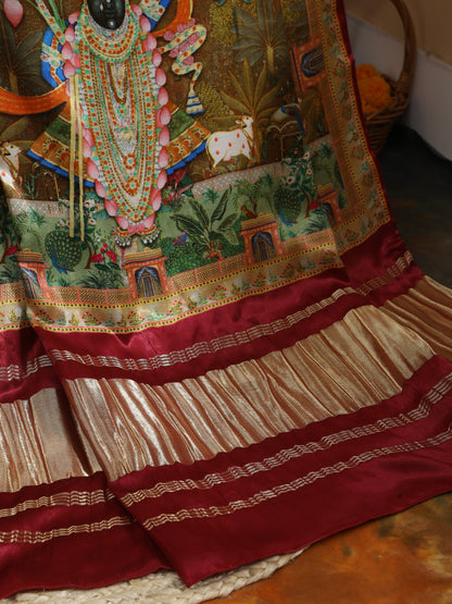 Maroon Pichwai With Kalamkari Dupatta