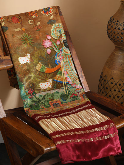 Maroon Pichwai With Kalamkari Dupatta