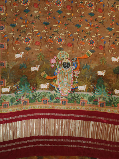 Maroon Pichwai With Kalamkari Dupatta