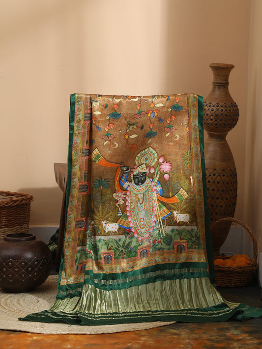 Gren Pichwai With Kalamkari Dupatta