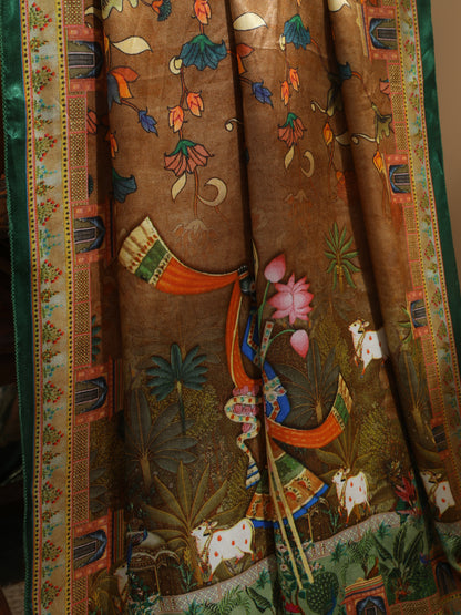 Gren Pichwai With Kalamkari Dupatta